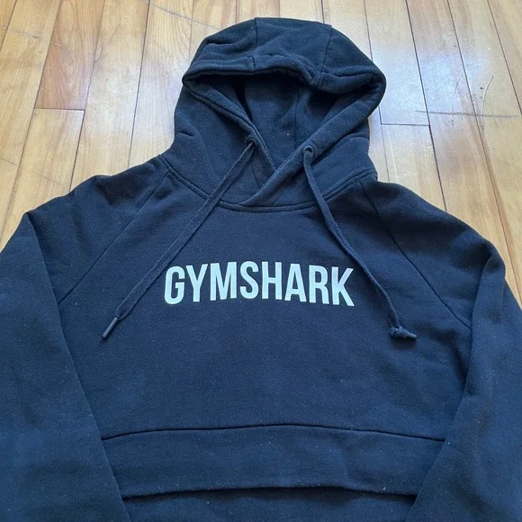 Gymshark Womens Small Black Cropped Hoodie Logo Pullover Sweatshirt - Picture 3 of 6